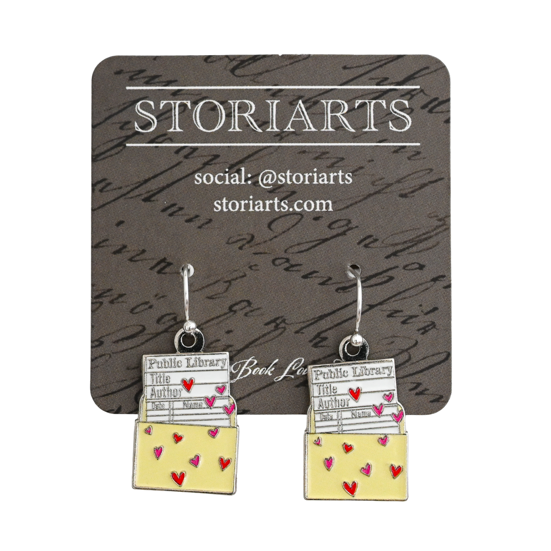 Library Card Enamel Earrings