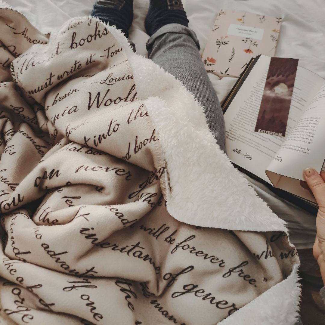 Commit to Lit Sherpa Fleece Book Blanket