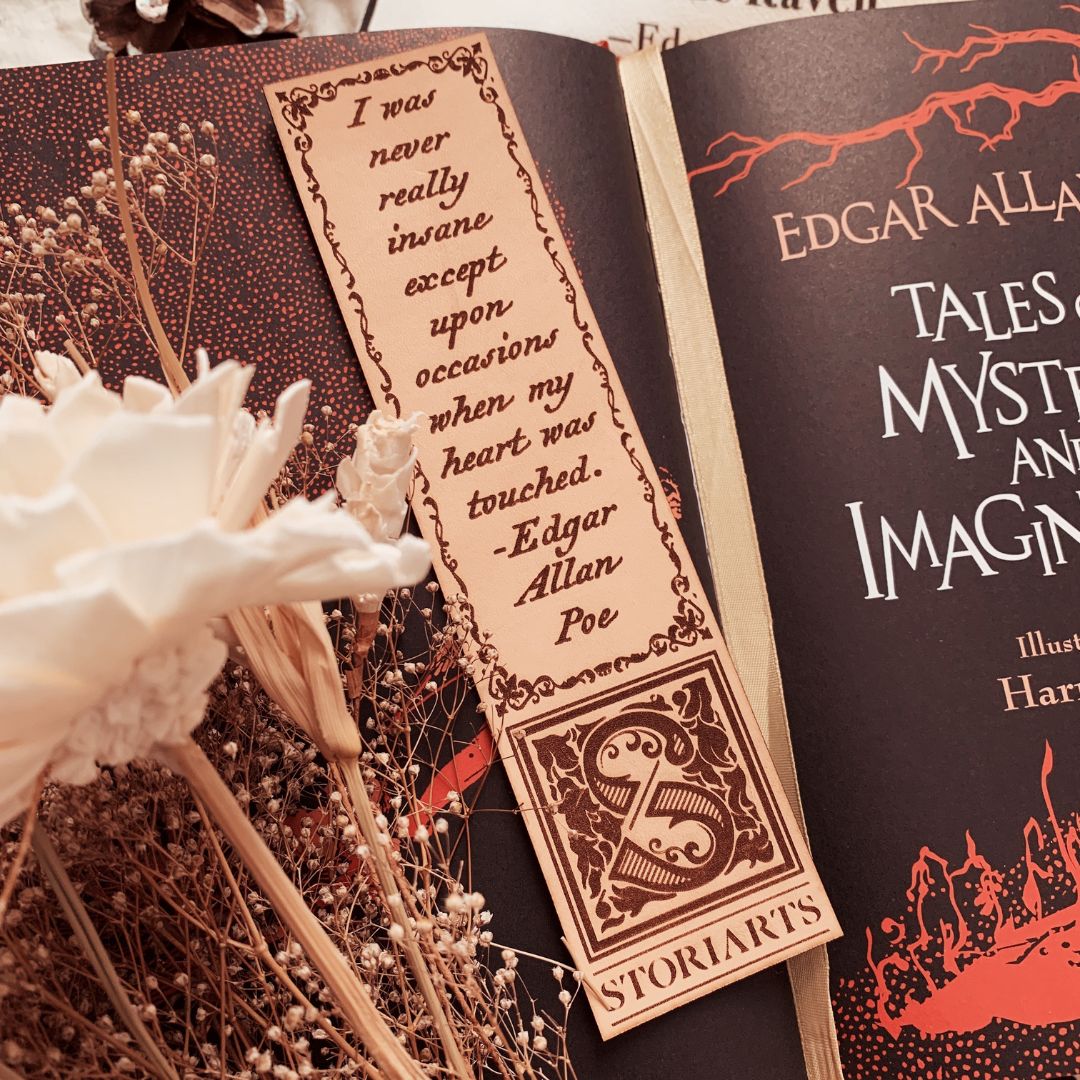 Edgar Allan Poe Leather Quote Bookmark