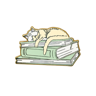 Puss on Books Enamel Pin - Green