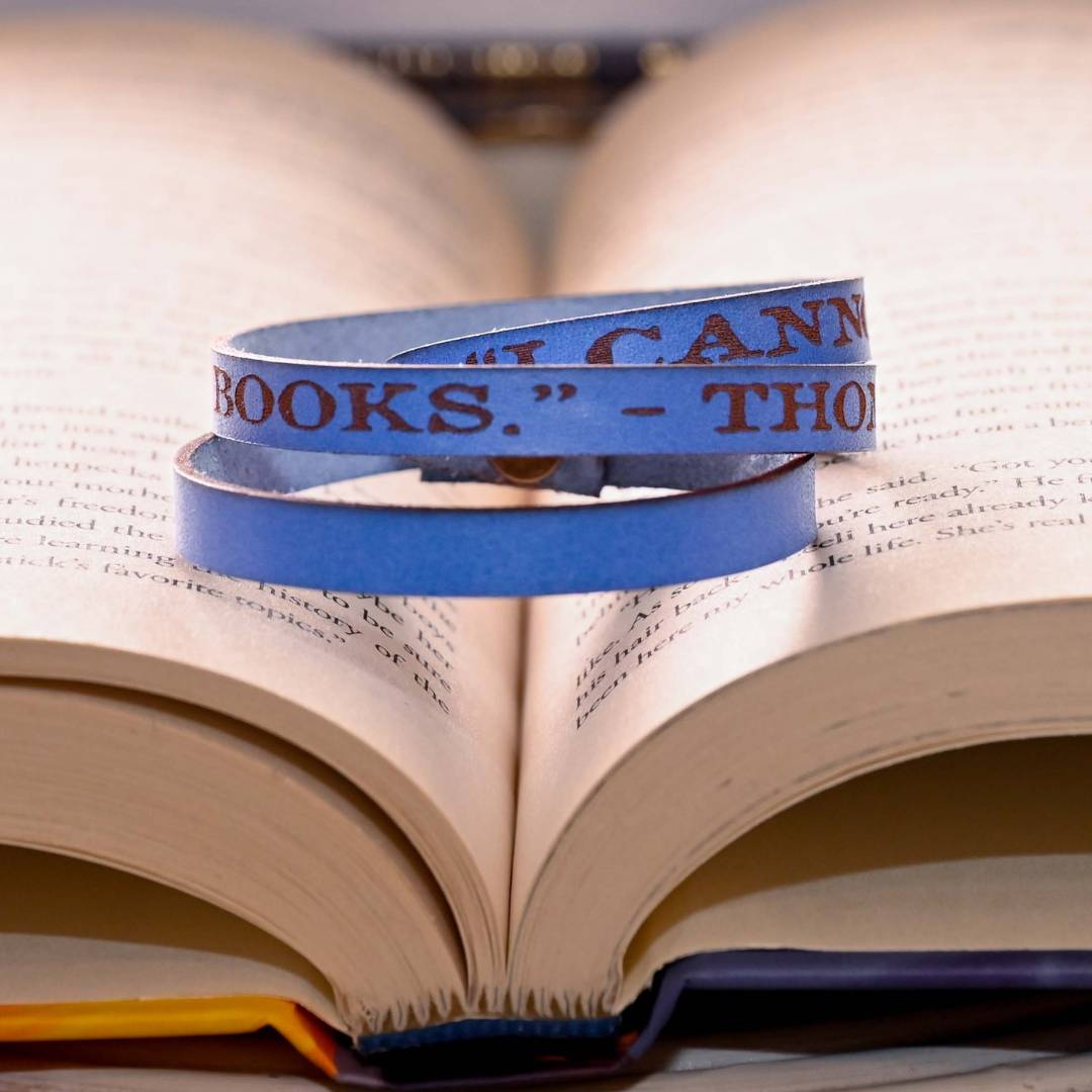 I Cannot Live Without Books Leather Quote Bracelet