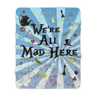 We're All Mad Here Sherpa Fleece Book Blanket - 50" × 60" / Blue