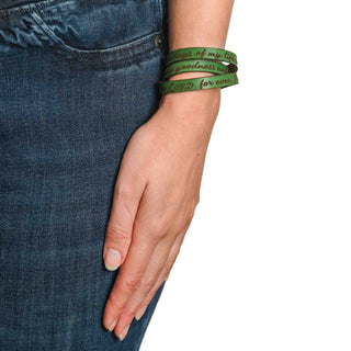 Psalm 23 Leather Quote Bracelet - Green