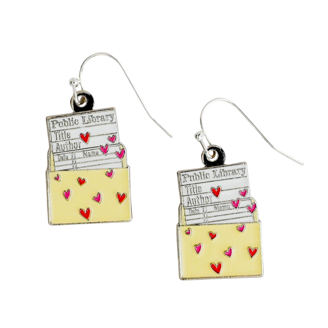 Library Card Enamel Earrings