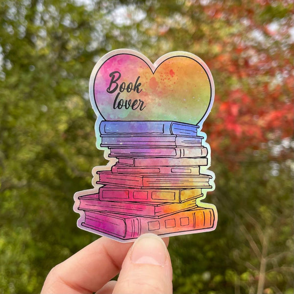 Book Lover's Bookstack Holographic Sticker - Storiarts