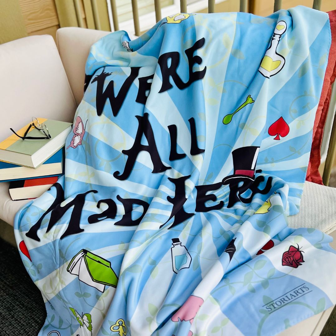 We're All Mad Here Sherpa Fleece Book Blanket