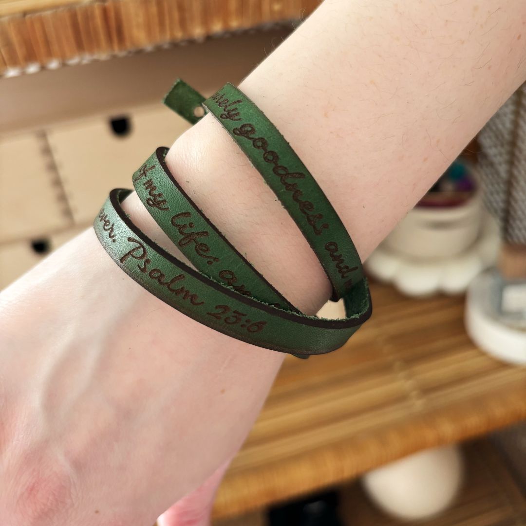 Psalm 23 Leather Quote Bracelet