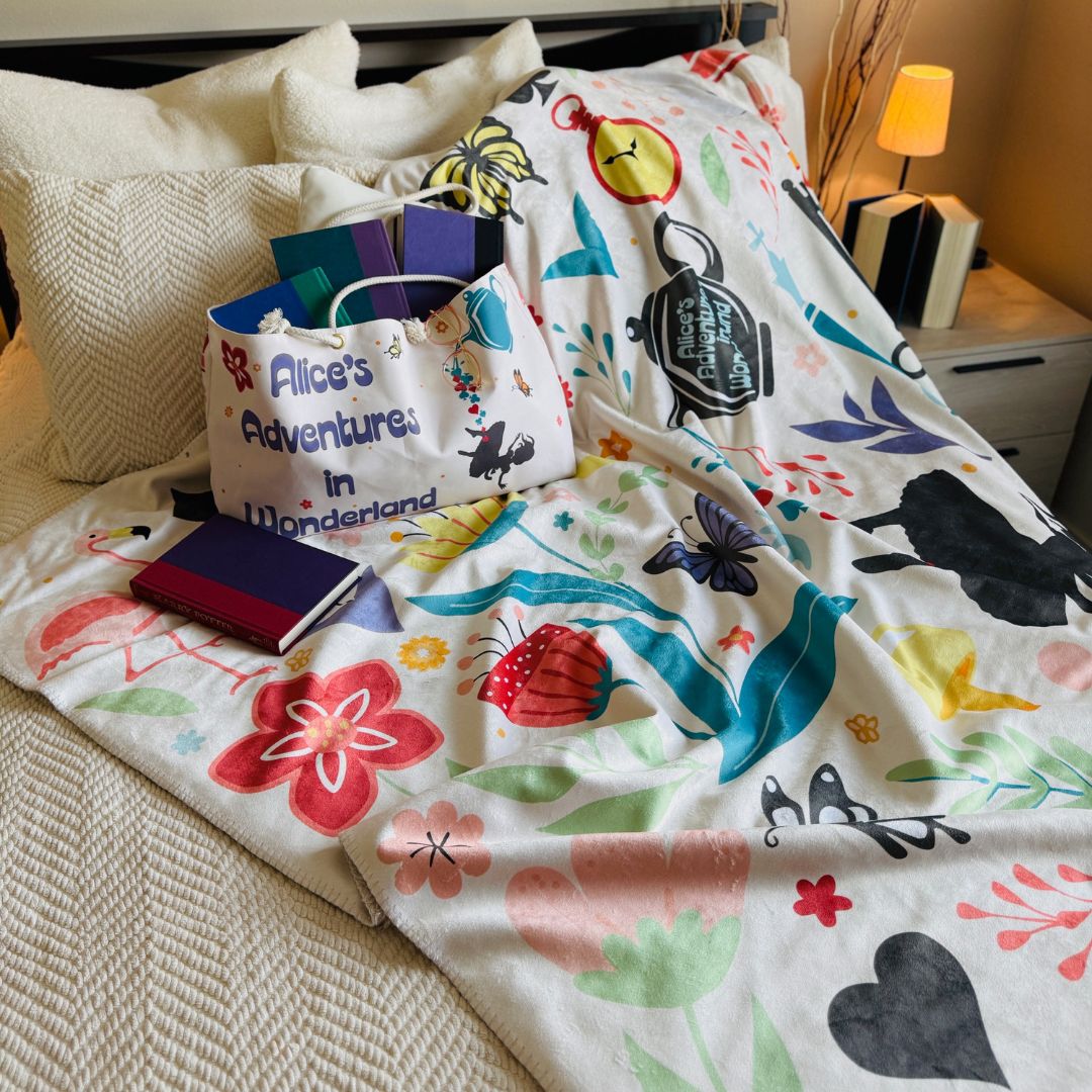 Alice in Wonderland Sherpa Fleece Book Blanket