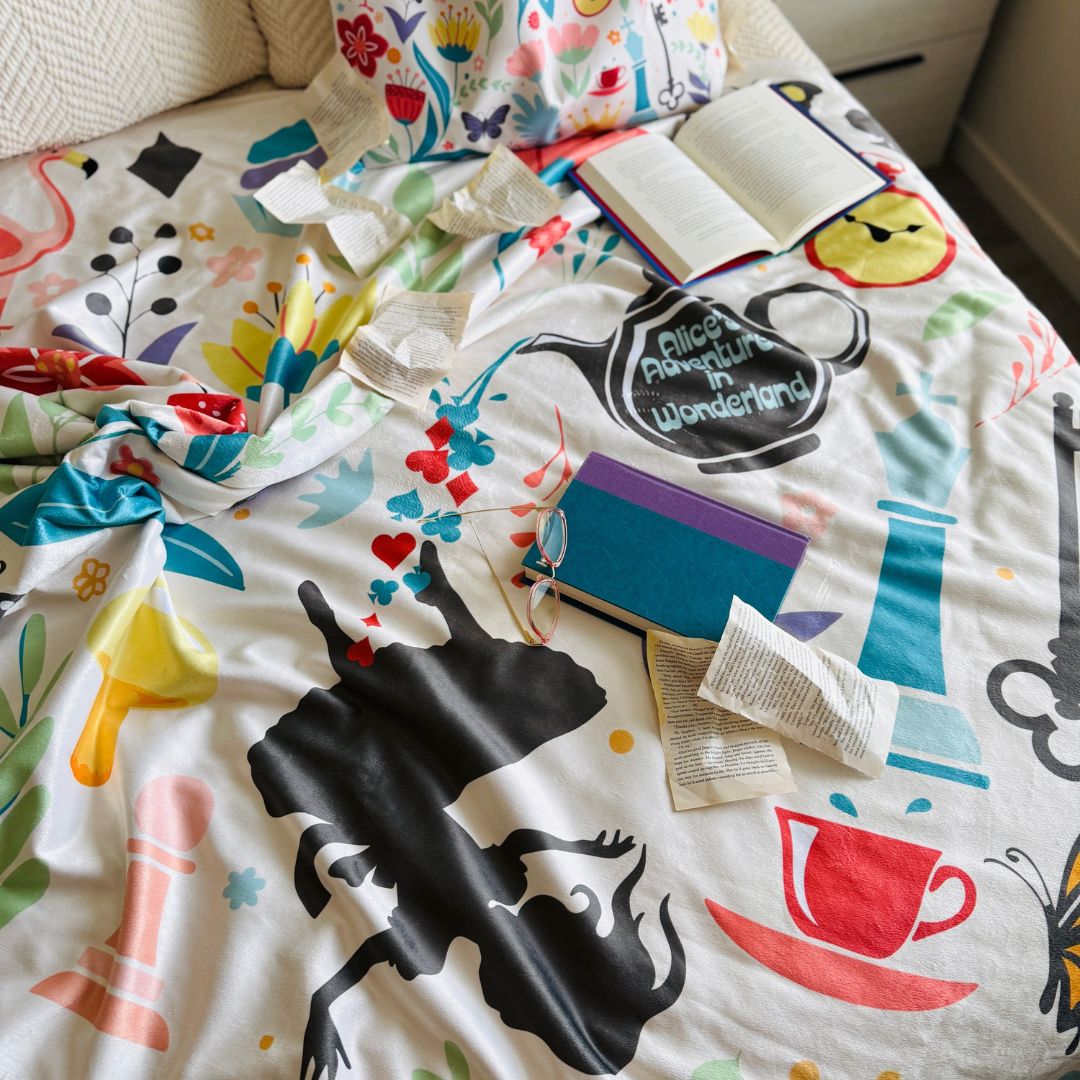 Alice in Wonderland Sherpa Fleece Book Blanket