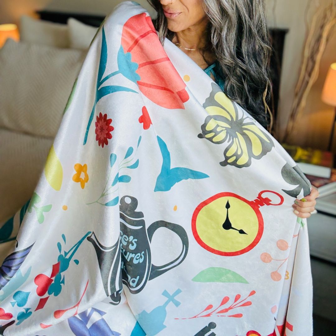 Alice in Wonderland Sherpa Fleece Book Blanket
