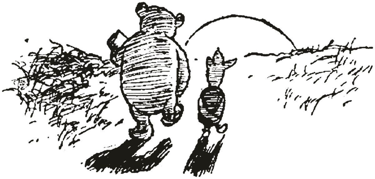 Pooh and Piglet walking home together into the evening sun