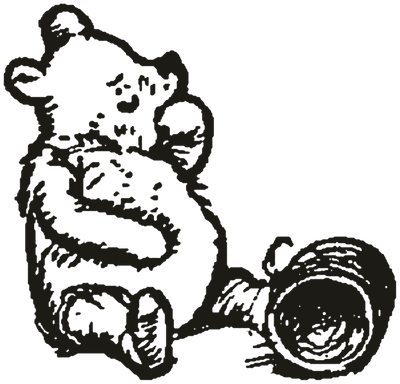 Pooh sitting beside an empty honey jar