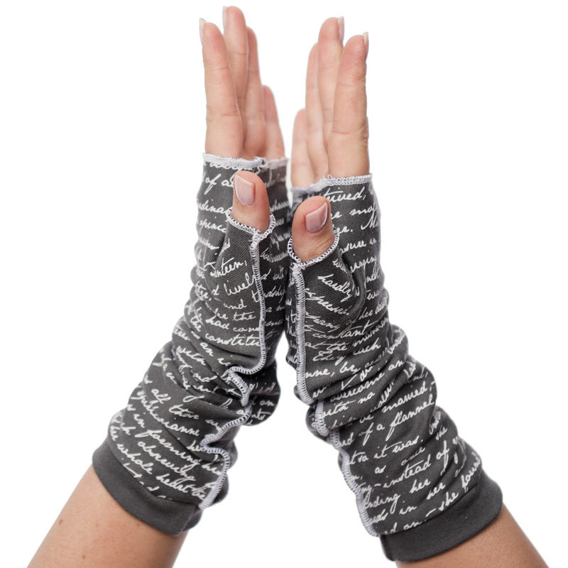 The Raven Writing Gloves | Black and Gray Fingerless Gloves