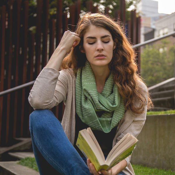 The Secret Garden Book Scarf  Light Green Infinity Scarf - Storiarts